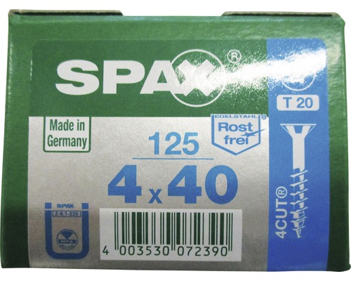 Spax Universalschraube T-STAR plus Senkkopf TX Teilgewinde 4x40 mm Edelstahl A2 125 Stück Packung mit 125 Spax Schrauben 4 x 40