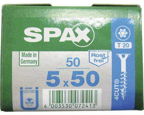 SPAX Schraubenpackung, 5 x 50 Millimeter, Edelstahlausführung, Made in Germany