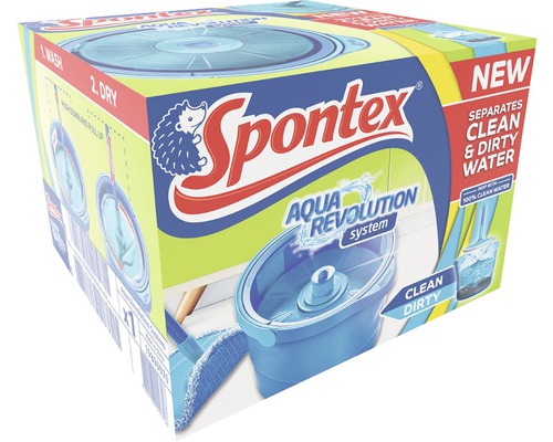 Verpackung des Spontex Aqua Revolution Systems zum Reinigen von Böden