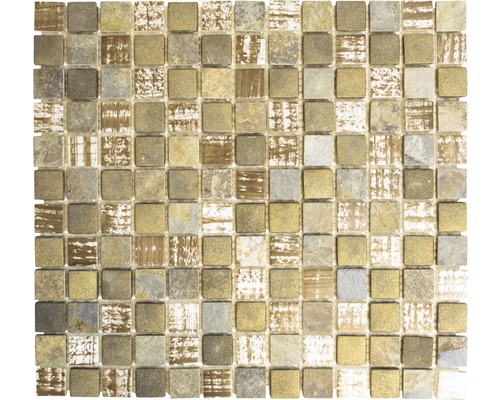 Glasmosaik mit Naturstein XCM CB 52 braun 30x32,5 cm Mosaikfliese mit quadratischen Elementen