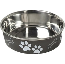 Edelstahlnapf für Hunde mit Knochen und Pfotenabdruck Motiven