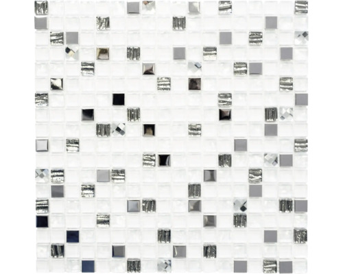 Glasmosaik mit Metall Crystal Quadrat XCM M770 30,0x30,0 weiß Mosaikfliese mit Glas-, Kristall- und Metallelementen