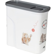 Futtertonne für Katzenfutter mit Katzenmotiven und grauem Deckel