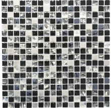 Glasmosaik mit Metall Crystal Quadrat XCM M780 30,0x30,0 cm schwarz-thumb-0