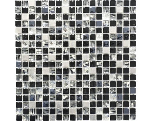 Glasmosaik mit Metall Crystal Quadrat XCM M780 30,0x30,0 cm schwarz Mosaikfliese mit quadratischen Elementen