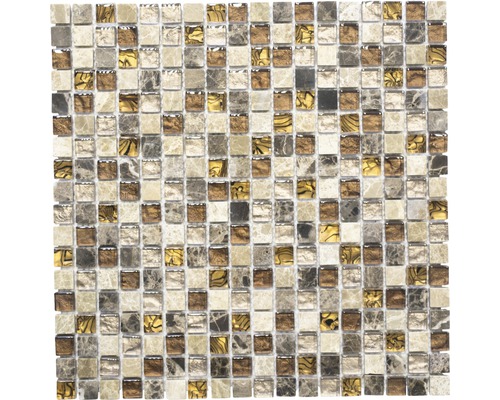 Glasmosaik mit Naturstein XCM M790 braun/beige 30x30 cm Mosaikfliese mit quadratischen Elementen aus Stein und Glas