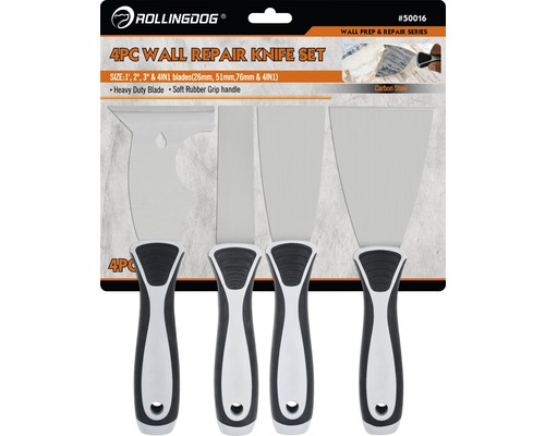 Rollingdog Wandreparatur Messerset, 4-teilig, mit Stahlklingen und Gummigriff