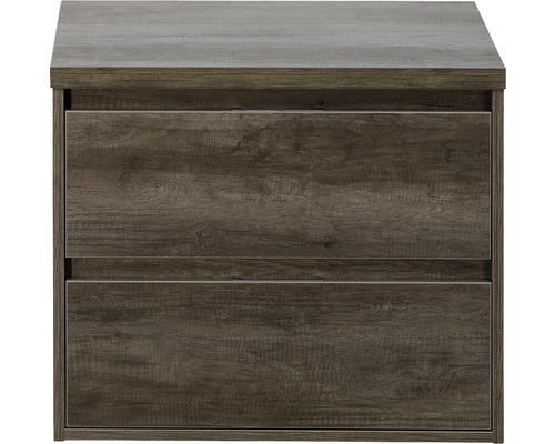 Waschtischunterschrank Porto 70 cm mit Waschtischplatte Nebraska Eiche Nachtkonsole mit zwei Schubladen