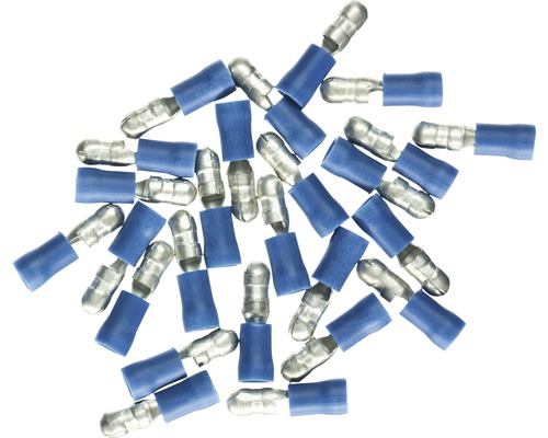 Haupa BLV260448 Rundstecker isoliert 1,5-2,5 mm² blau 25 Stück Eine Gruppe von blauen Hülsenkontakten