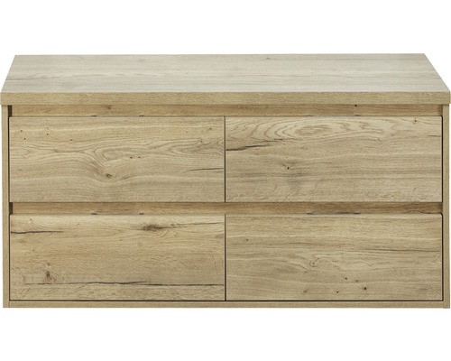 Waschtischunterschrank Porto 120 cm mit Waschtischplatte 4 Schubladen Eiche natur Waschtischunterschrank mit vier Schubladen in Holzoptik