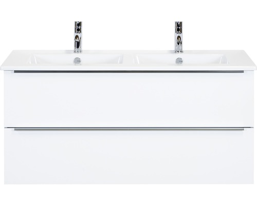Doppelbadmöbel Sanox Pulse BxHxT 121 x 57 x 51 cm Frontfarbe weiß hochglanz mit Waschtisch Keramik weiß Griff chrom matt 84723001
