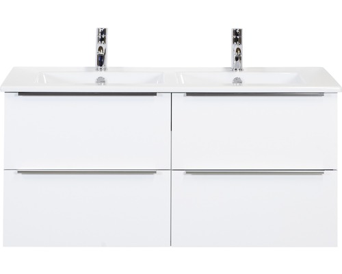 Doppelbadmöbel Sanox Pulse BxHxT 121 x 57 x 51 cm Frontfarbe weiß hochglanz mit Waschtisch Keramik weiß Griff chrom matt 84723101
