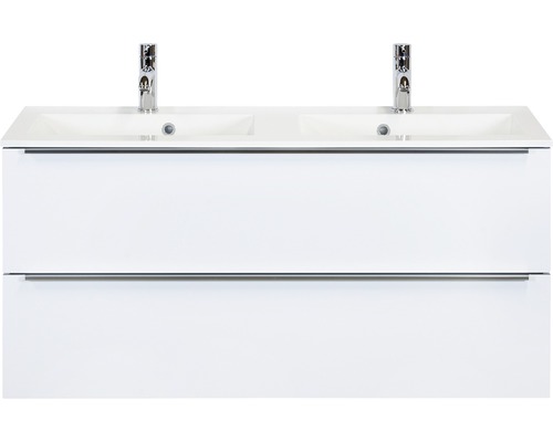 Badmöbel-Set Sanox Pulse BxHxT 120 x 56,5 x 50 cm Frontfarbe weiß hochglanz mit Waschtisch Mineralguss weiß-0
