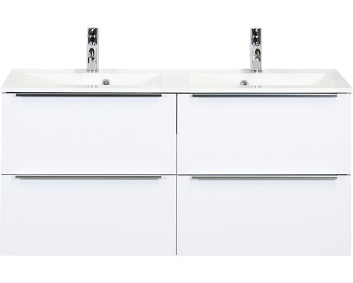 Doppelbadmöbel Sanox Pulse BxHxT 120 x 56,5 x 50 cm Frontfarbe weiß hochglanz mit Waschtisch Mineralguss weiß Griff chrom matt 84723501