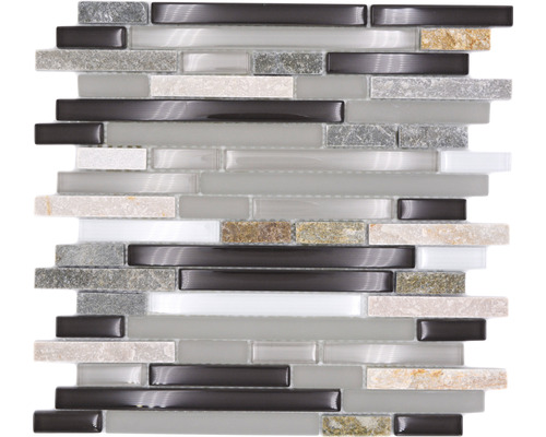 Glasmosaik mit Naturstein XCM MV808 grau/braun 30x30 cm Mosaikfliese mit Glas- und Steinelementen