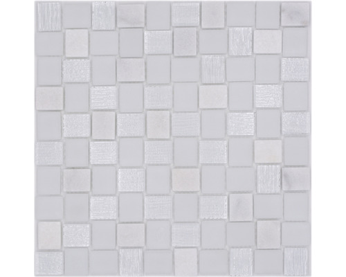 Glasmosaik mit Naturstein XCM R07 mix weiß 27,3x27,3 cm-0