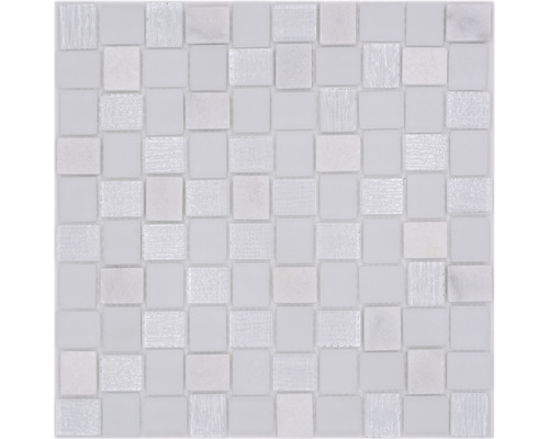 Glasmosaik mit Naturstein XCM R07 mix weiß 27,3x27,3 cm Quadratisches Mosaik aus Glas und Naturstein