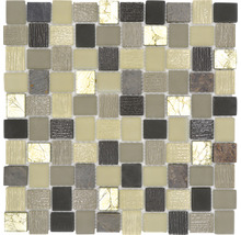 Mosaikfliese mit quadratischen Elementen in verschiedenen Materialien