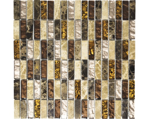 Glasmosaik mit Naturstein XCM SM18 braun/beige 30x30 cm Mosaikfliese aus Glas und Naturstein