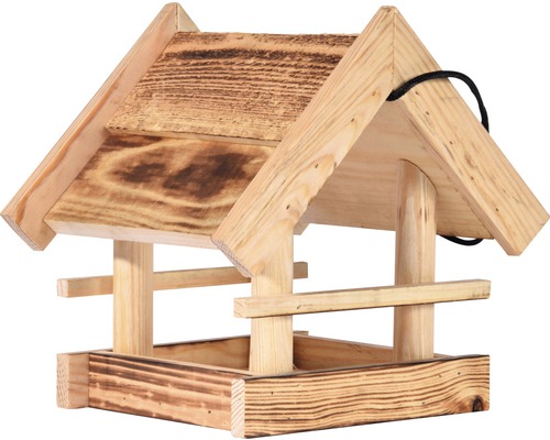 Vogelhaus dobar Vogelfutterhaus zum Hängen 22x20x22cm, mit Brandmaserung Holz Vogelhaus aus Holz mit Dach und Aufhängung