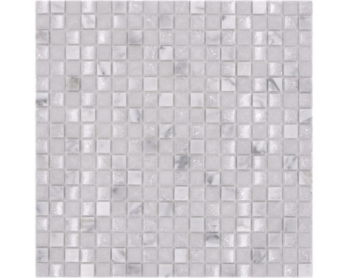 Glasmosaik mit Naturstein XIC 1011 weiß 30,5x30,5 cm