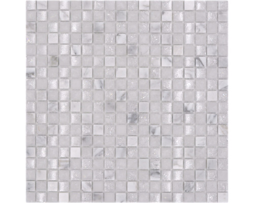 Glasmosaik mit Naturstein XIC 1011 weiß 30,5x30,5 cm Mosaikfliese aus Glas und Marmor