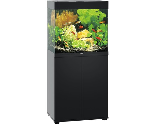 Komplettes Aquarium mit Unterschrank und Fischen sowie Dekoration