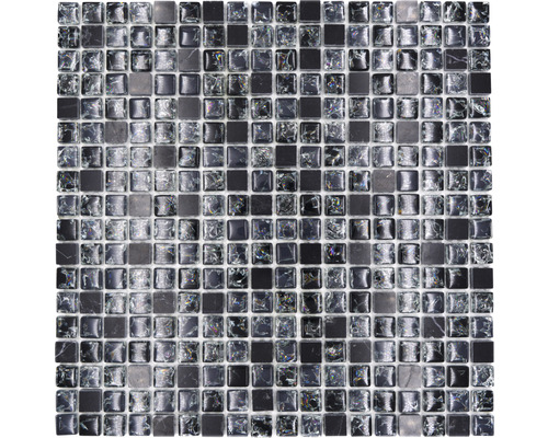 Glasmosaik mit Naturstein XIC 1028 schwarz 30,5x30,5 cm
