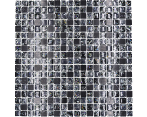 Glasmosaik mit Naturstein XIC 1028 schwarz 30,5x30,5 cm Mosaikfliesen aus Glas und Naturstein
