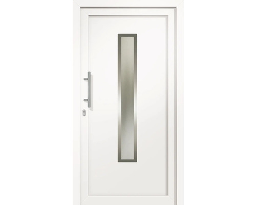 Weiße Haustür mit Glaseinsatz und Griff