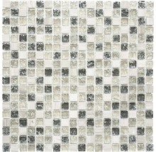 Mosaikfliese mit quadratischen, gemischten Glas- und Steinelementen