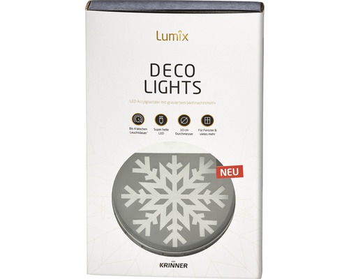 Lumix Deco Lights LED Acrylglastaler mit Weihnachtsmotiv in der Verpackung