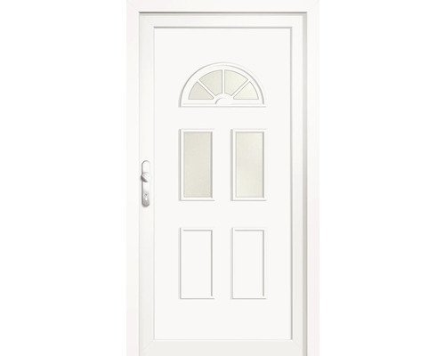 Weiße Haustür mit Glaseinsätzen