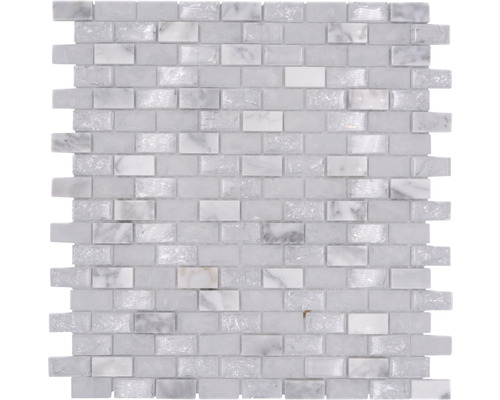 Glasmosaik mit Naturstein XIC B1111 weiß 30x28,5 cm Mosaikfliese aus Marmor und Glas