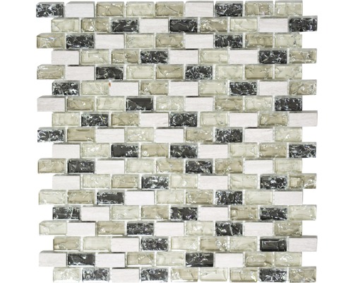 Glasmosaik mit Naturstein XIC B1152 mix graugrün 30x28,5 cm Mosaikfliese aus Glas-Stein-Mix