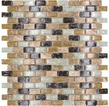 Glasmosaik mit Naturstein XIC B1153 braun/beige 30x28,5 cm