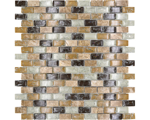 Glasmosaik mit Naturstein XIC B1153 braun/beige 30x28,5 cm Mosaikfliese aus Glas und Naturstein