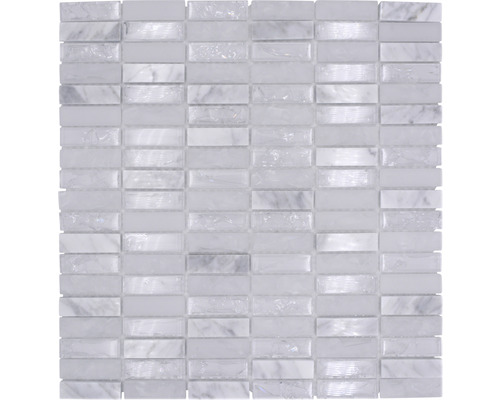 Glasmosaik mit Naturstein XIC S1211 weiß 32,2x31 cm Mosaikfliese aus Glas und Marmor