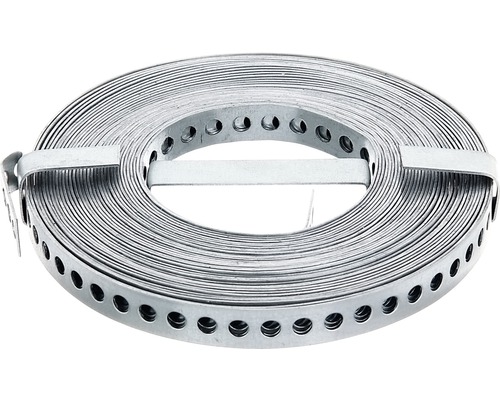 Lochband- und Montageband 12 mm, 10 m Rolle, verzinkt Lochband aus Metall aufgerollt