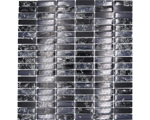 Glasmosaik mit Naturstein XIC S1228 schwarz 32,2x31 cm Mosaikmatte mit Glas- und Steinoptik, rechteckige Form