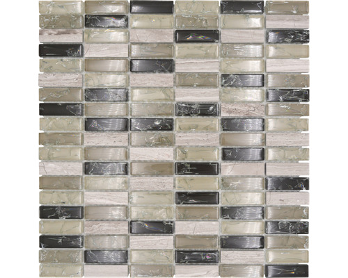 Glasmosaik mit Naturstein XIC S1252 mix graugrün 32,2x31 cm Mosaikfliese mit Glas- und Natursteinelementen