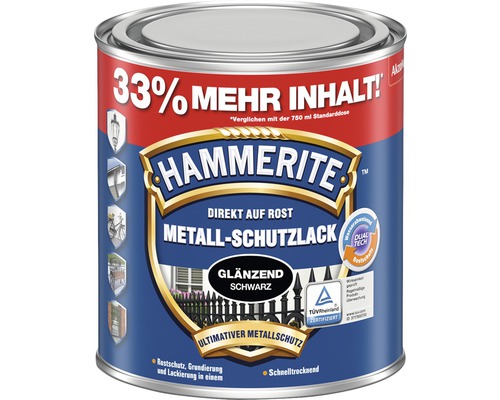 Metall-Schutzlack HAMMERITE glänzend 1 l schwarz Hammerite Metallschutzlack glänzend schwarz, Rostschutz, Grundierung und Lackierung in einem