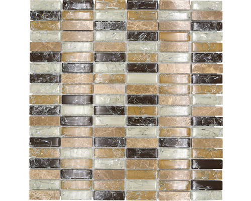 Glasmosaik mit Naturstein XIC S1253 braun/beige 32,2x31 cm Mosaikfliese mit rechteckigen Elementen