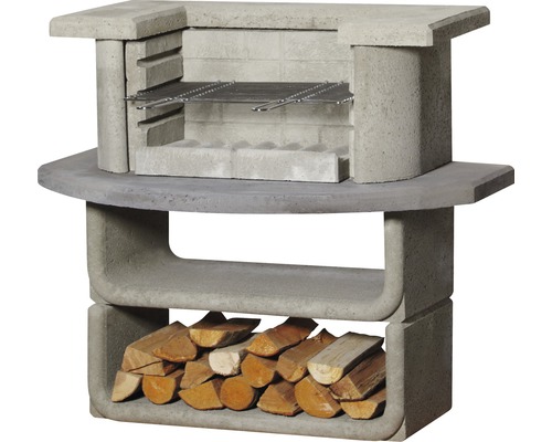 Buschbeck Grillbar Kingston H 101 cm Beton Arbeitshöhe 78 cm Grillkamin aus Beton mit Ablagefläche und Holzstapel