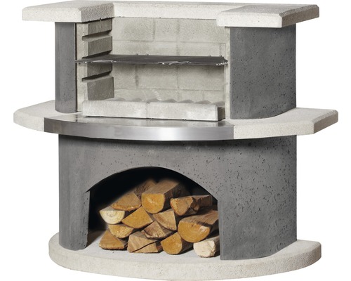 Buschbeck Grillbar Stockholm 65 x 110 x 93 cm weiss-anthrazit Gemauerter Grill mit Holzfächern zur Lagerung von Holz