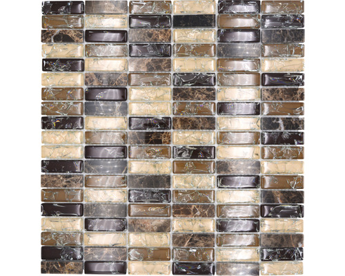 Glasmosaik mit Naturstein XIC S1255 braun/beige 32,2x31 cm Mosaikfliese mit rechteckigen Elementen