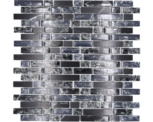 Glasmosaik Crystal mit Naturstein XIC V1328 schwarz 29,8x30,5 cm
