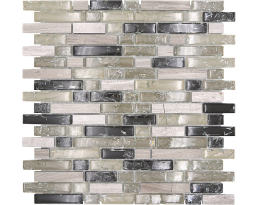 Glasmosaik mit Naturstein XIC V1352 29,8x30,5 cm graugrün Mosaikfliese aus Glas und Stein