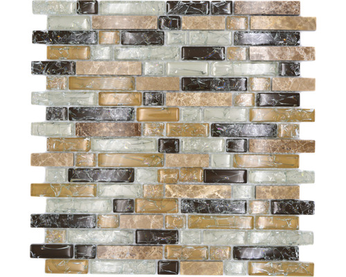 Glasmosaik mit Naturstein XIC V1353 braun/beige 29,8x30,5 cm Mosaikfliese aus Glas und Naturstein