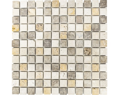 Natursteinmosaik XNT 46380 braun/beige 30,5x30,5 cm Mosaikfliese aus Travertin mit quadratischen Steinen
